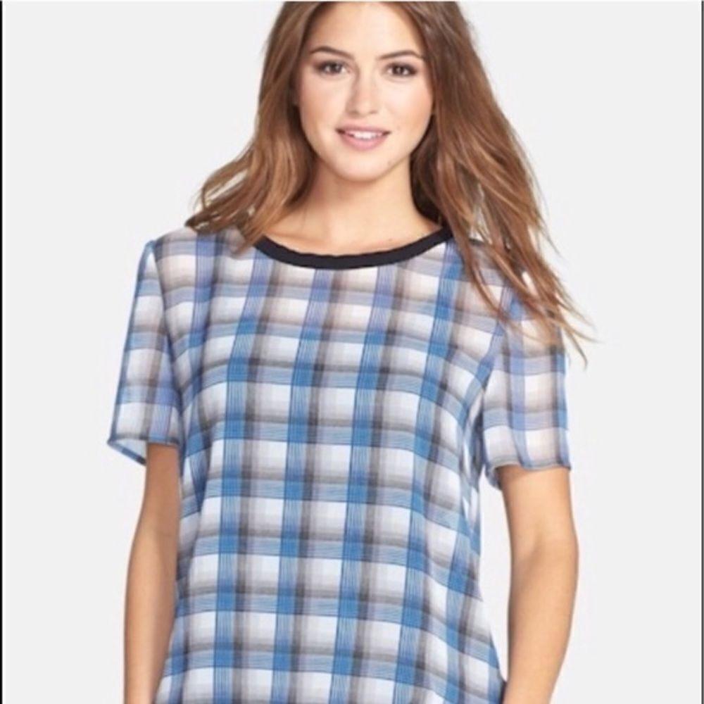 Caslon Sheer Woven Plaid Top